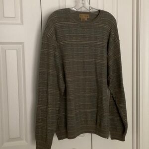 Men's Olive Green Patterned Crewneck Sweater, XL